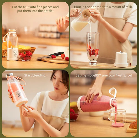 Mini Portable Juicer Blender 420ml – USB Rechargeable, 6 Blades